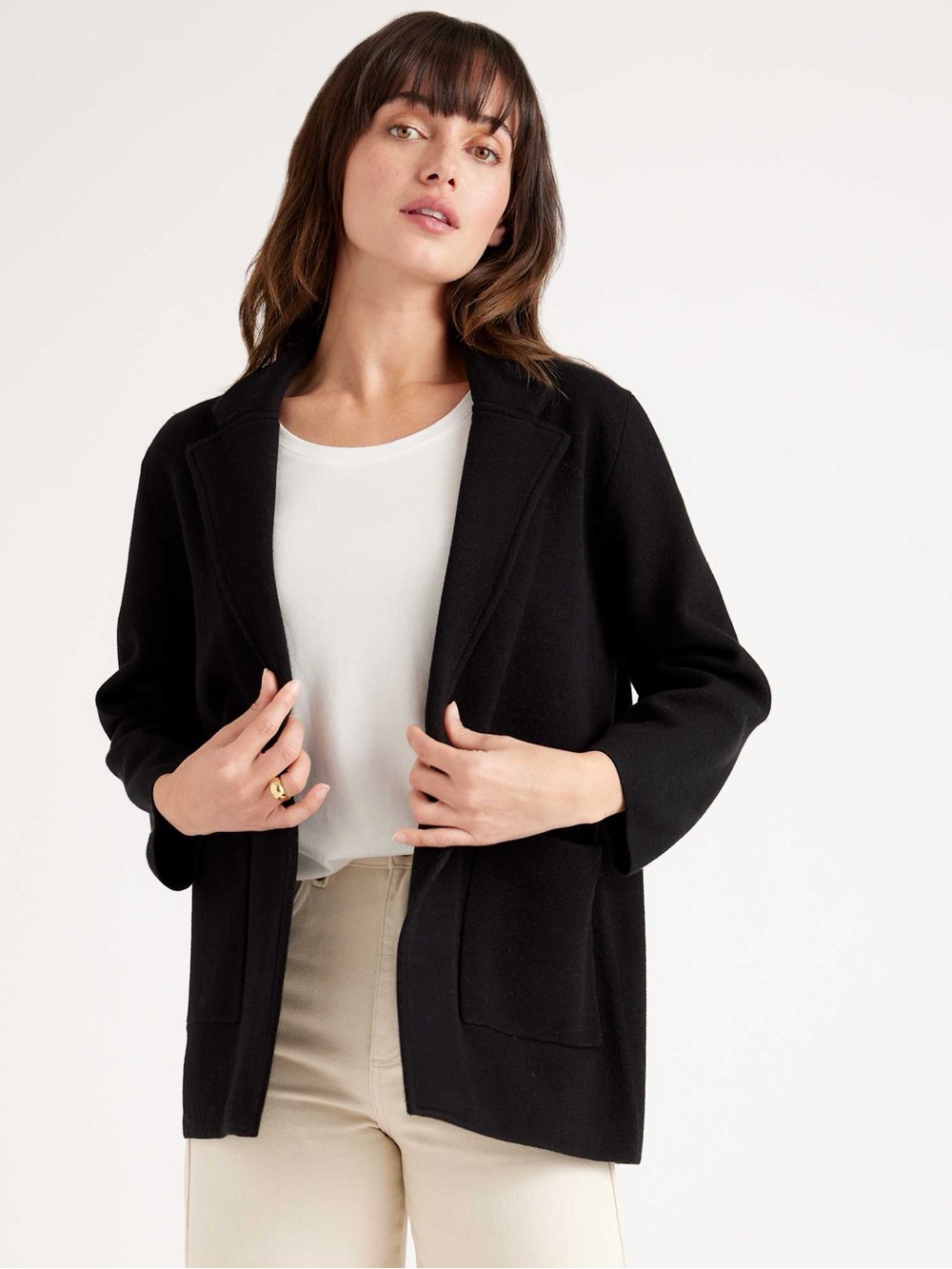 Quince 100% Organic Cotton Knit Black Blazer